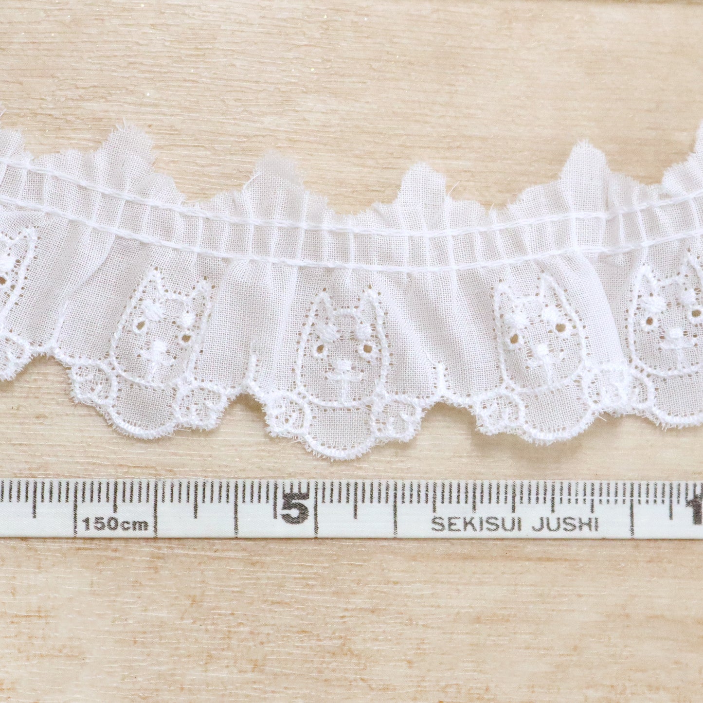 綿レース いぬ柄 白 10m巻 CF5174 (柴犬)