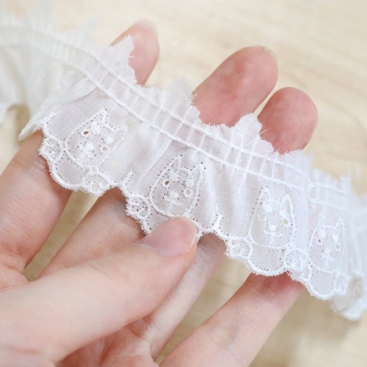 綿レース いぬ柄 白 10m巻 CF5174 (柴犬)