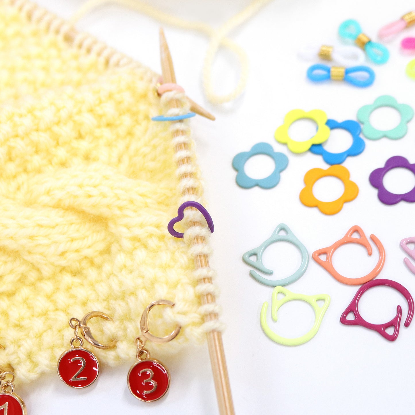 かぎ針向け・ニットマーカー キャット 猫 1.7×1.7㎝ 6色・各4個入 (袋) CKT22851