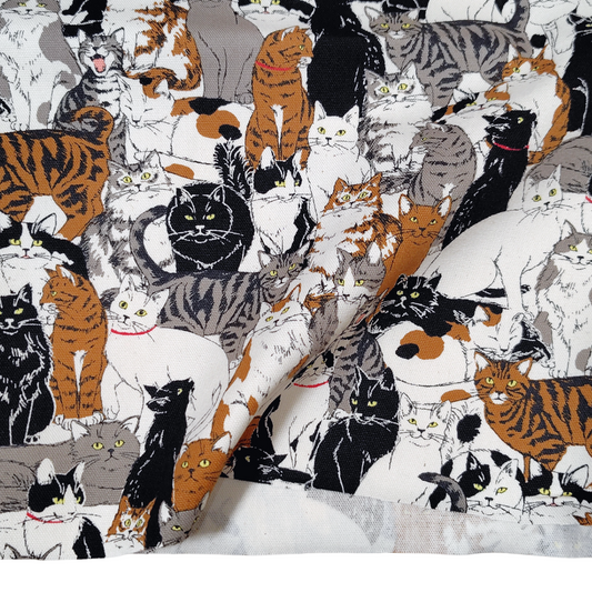 猫柄 オックス生地 カモフラージュ/ホワイト|30cm×110cm カットクロス