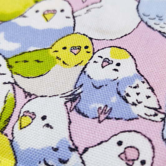 FUWARI 染布 インコ柄 オックス生地 ピンク/サックス|30cm×110cm カットクロス