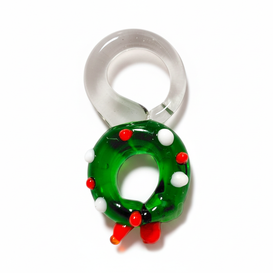 ハンドメイドガラスチャーム クリスマスリース 高さ約2.5cm