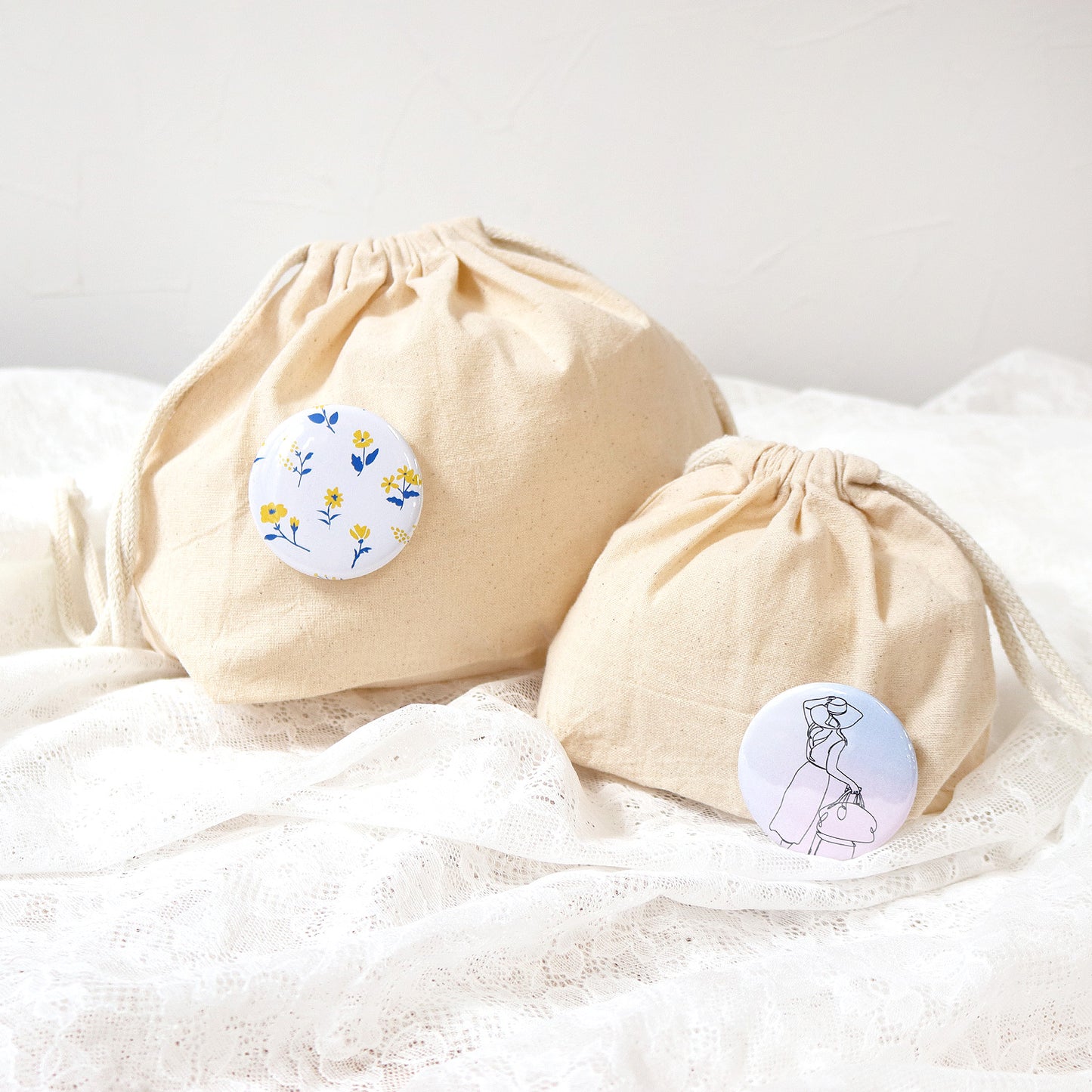 ハンドメイド用 コットンポーチ巾着 生成り S/Mサイズ ES320/ES321