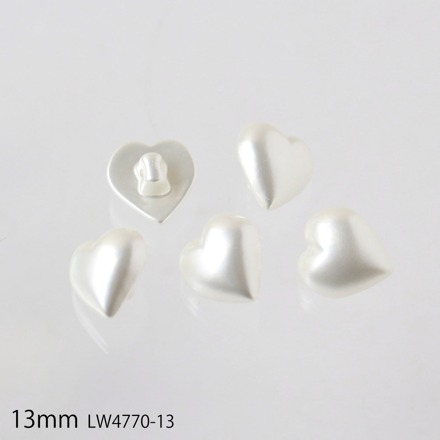 ハート型パールボタン 5個入 10mm～15mm 4サイズ LW4770