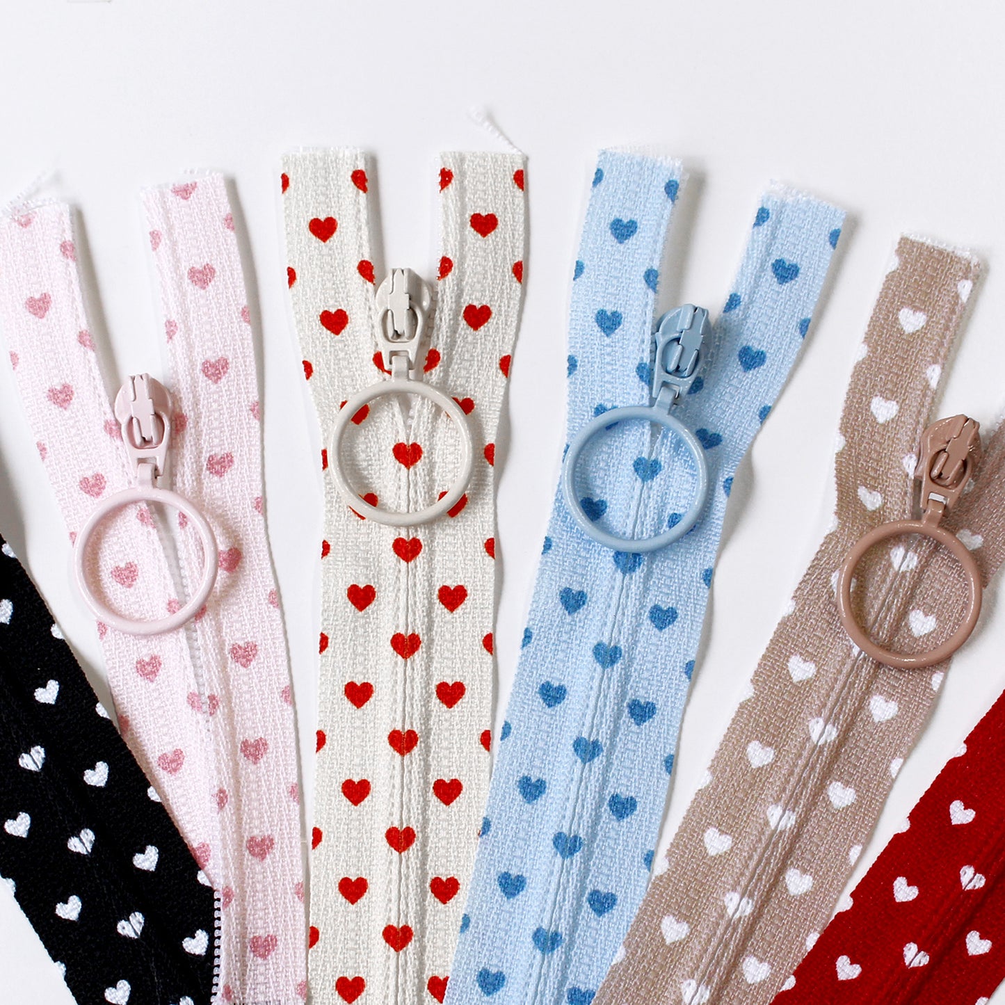 ハート柄プリントファスナー 6色セット｜日本製・かわいい・高品質・手芸用