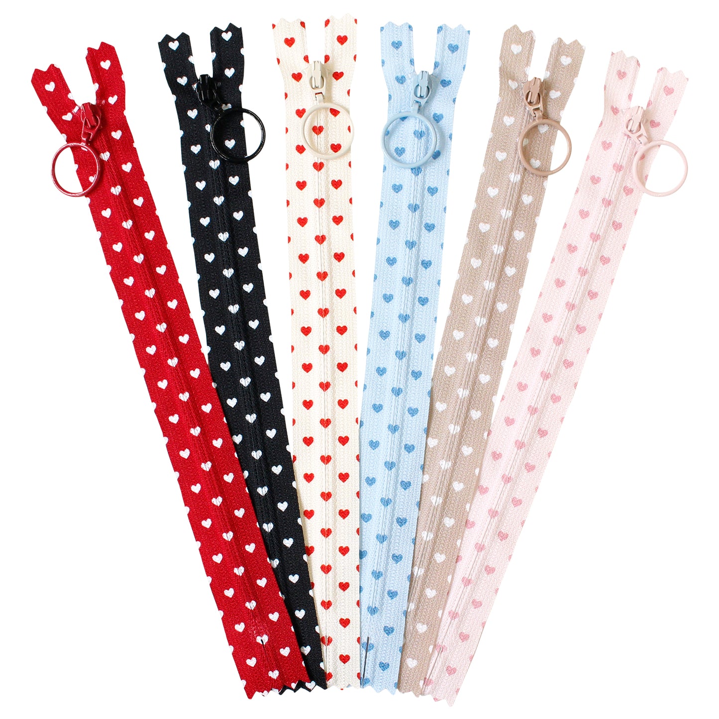 ハート柄プリントファスナー 6色セット｜日本製・かわいい・高品質・手芸用