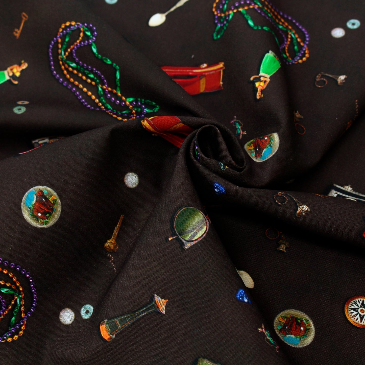 【USAコットン】ROBERT KAUFMAN アンティーク小物柄 ブラック ROB23074-184 綿100% シーチング生地 1mカットクロス