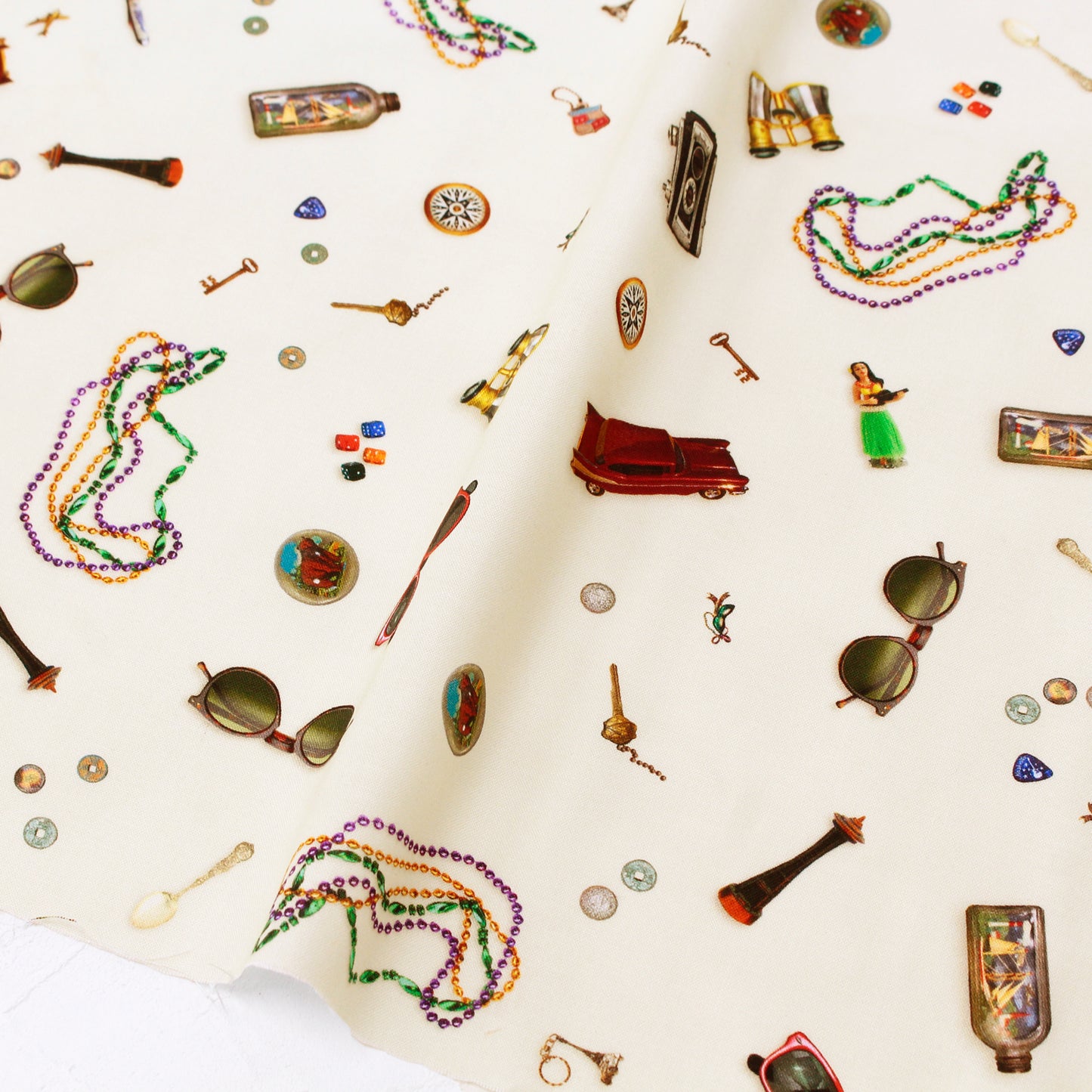 【USAコットン】ROBERT KAUFMAN アンティーク小物柄 オフホワイト ROB23074-200 綿100% シーチング生地 1mカットクロス