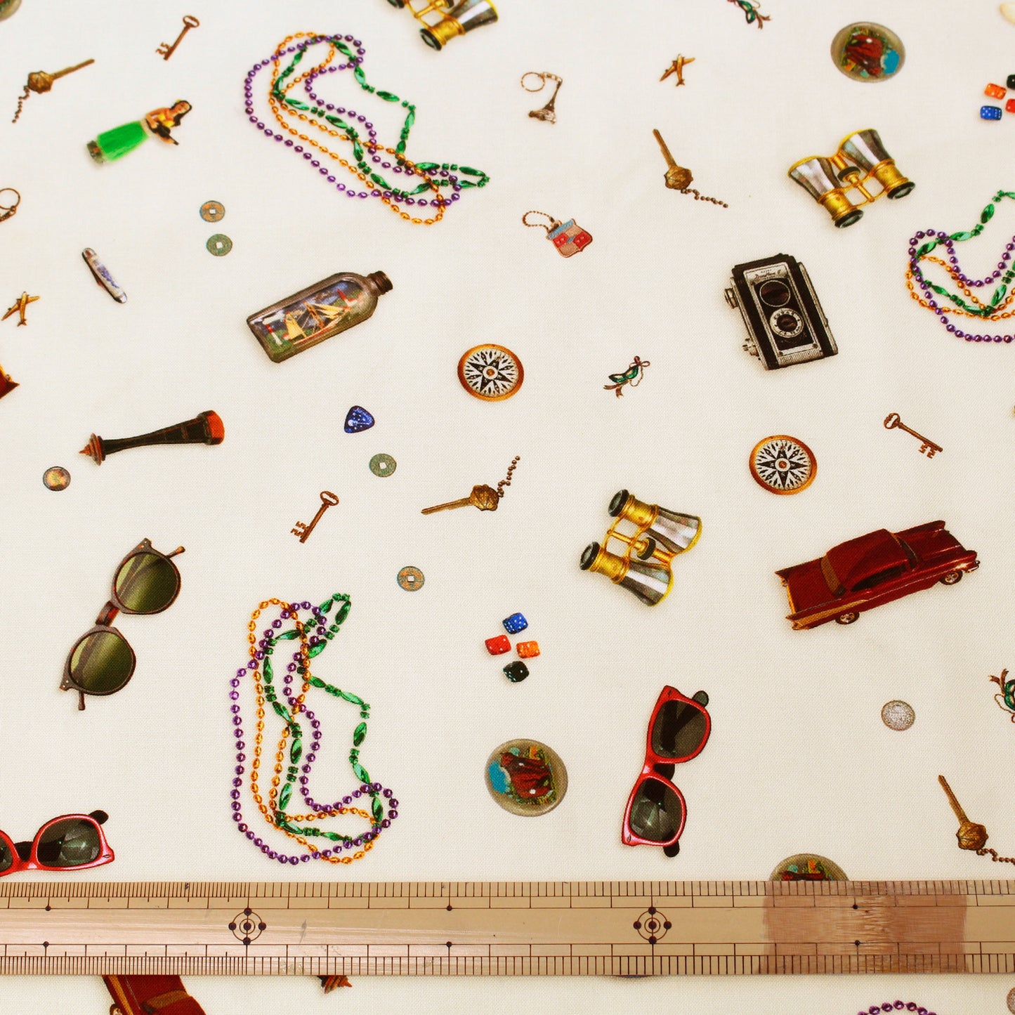 【USAコットン】ROBERT KAUFMAN アンティーク小物柄 オフホワイト ROB23074-200 綿100% シーチング生地 1mカットクロス