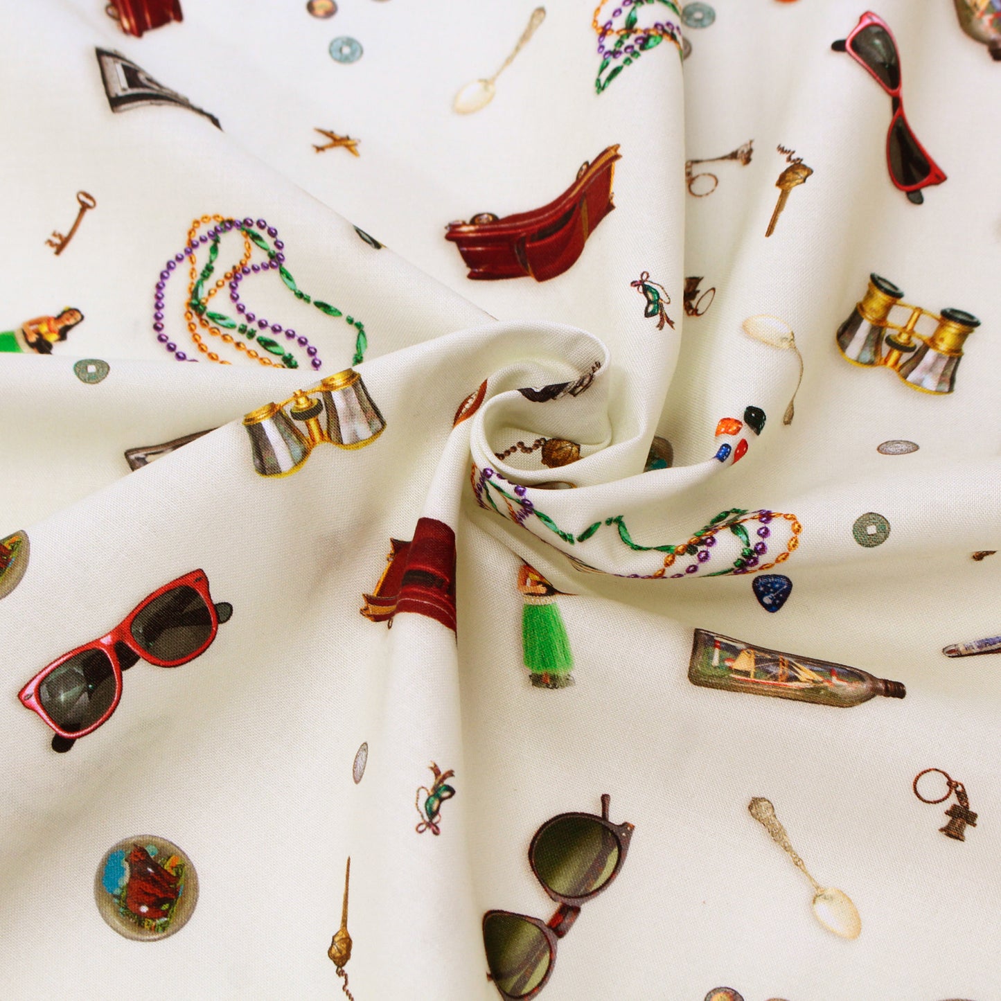 【USAコットン】ROBERT KAUFMAN アンティーク小物柄 オフホワイト ROB23074-200 綿100% シーチング生地 1mカットクロス