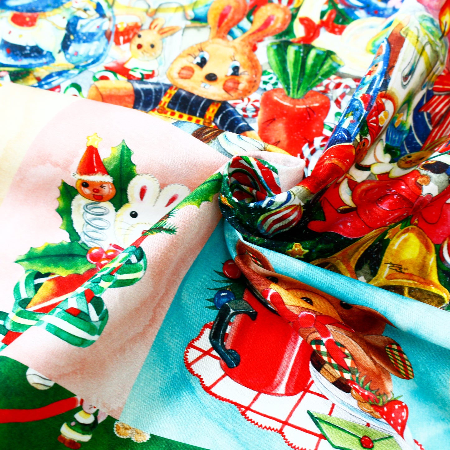 Handmade Material Panel Fabric Happy Holidays Christmas Sabu Collaboration Watercolor Illustration 110 x 50cm