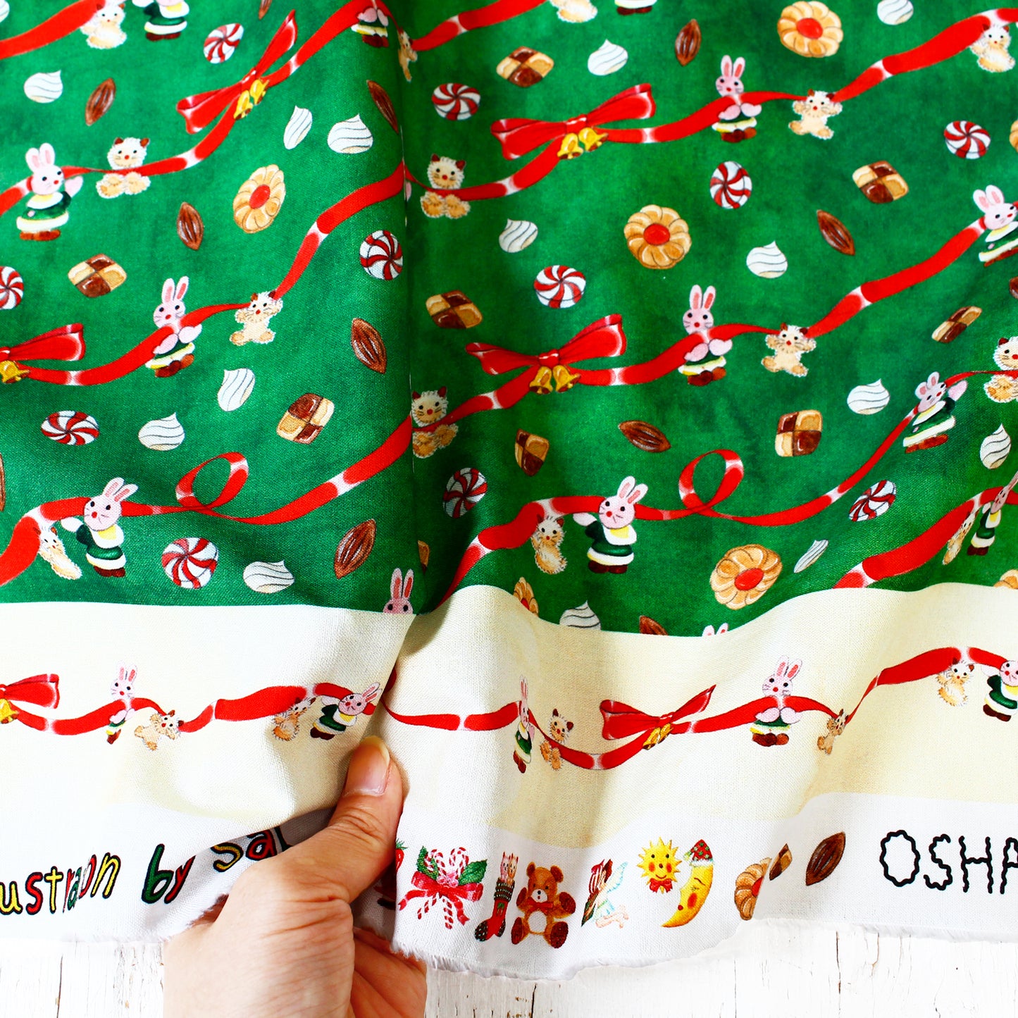 Handmade Material Panel Fabric Happy Holidays Christmas Sabu Collaboration Watercolor Illustration 110 x 50cm