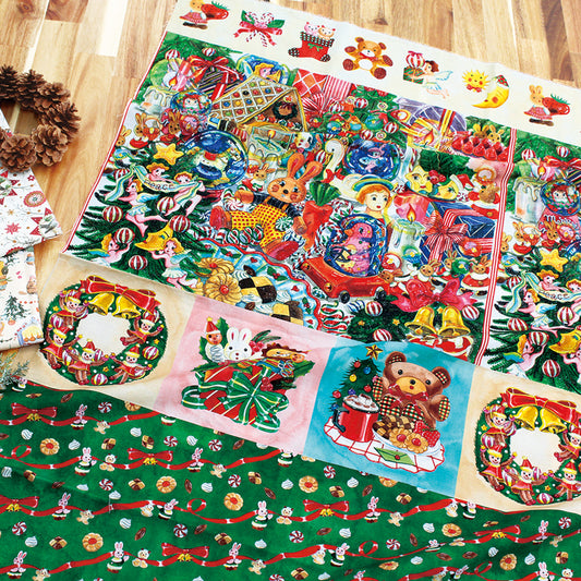 Handmade Material Panel Fabric Happy Holidays Christmas Sabu Collaboration Watercolor Illustration 110 x 50cm