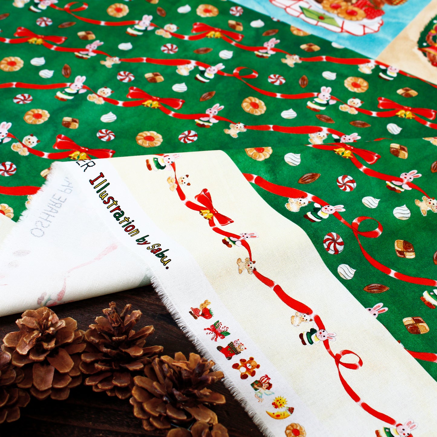 Handmade Material Panel Fabric Happy Holidays Christmas Sabu Collaboration Watercolor Illustration 110 x 50cm