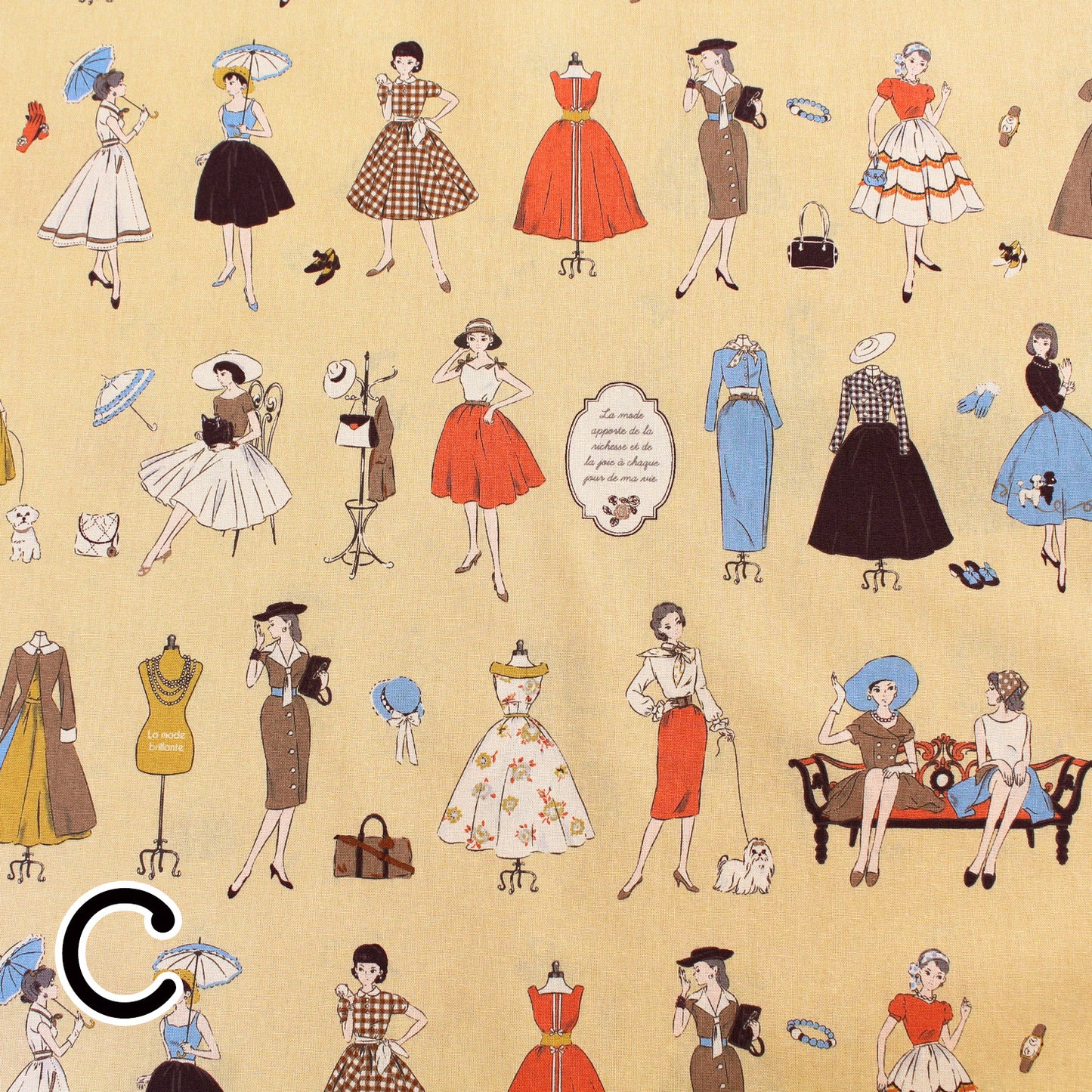 マドモアゼル レトロ koko seki Couturiere カットクロス | きなり/ピンク/ベージュ/グリーン/ブルー/ブラック | 日本製 108cm×100cmm