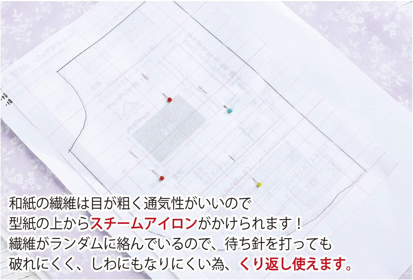 破れにくい洋裁用和紙型紙-無地- 約68cm×約1m 3枚入 F04-024