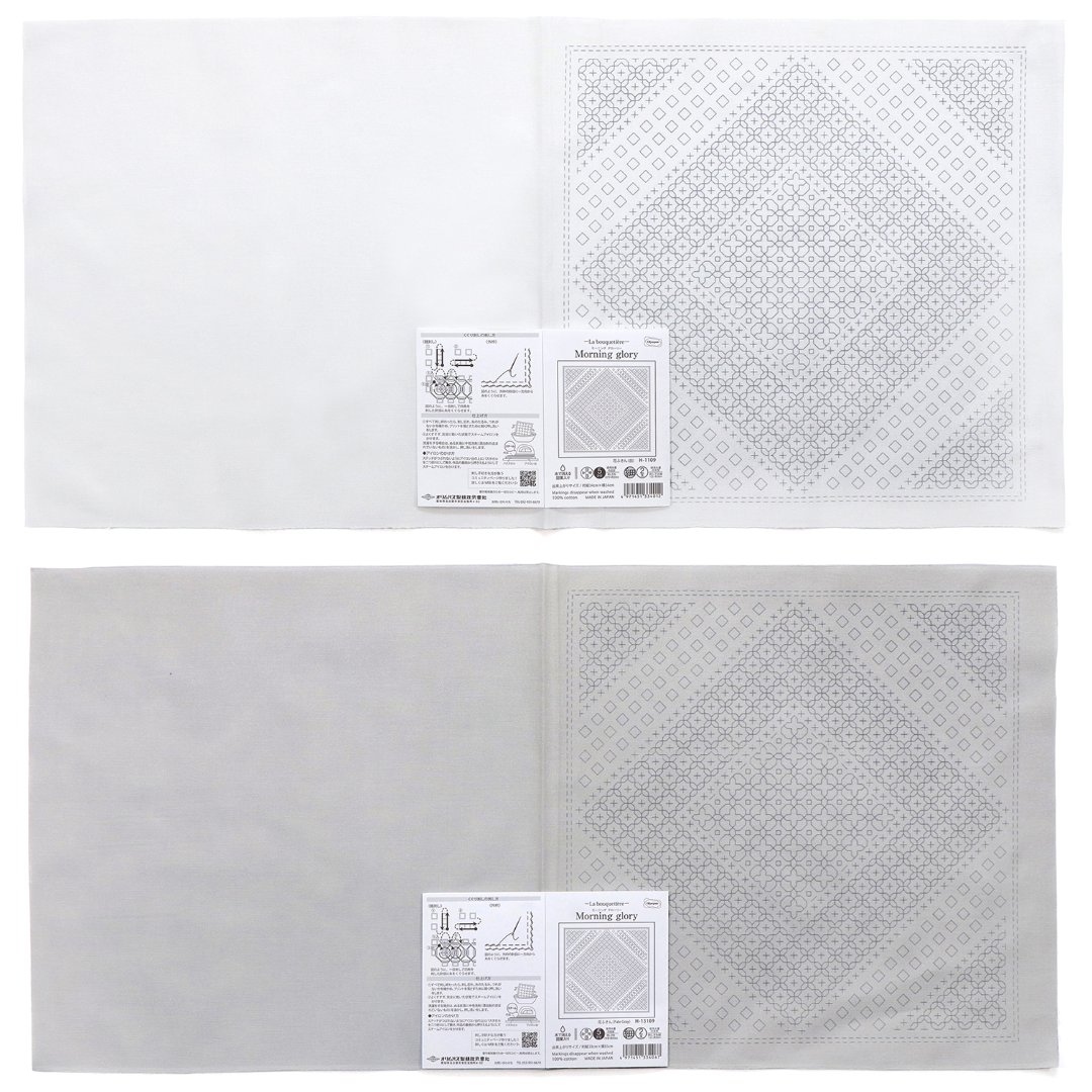 Olympus オリムパス 刺し子布パック 花ふきん La Bouquetiere Morning glory | 2色セット（白＋Pale Gray）H-1109・H-13109