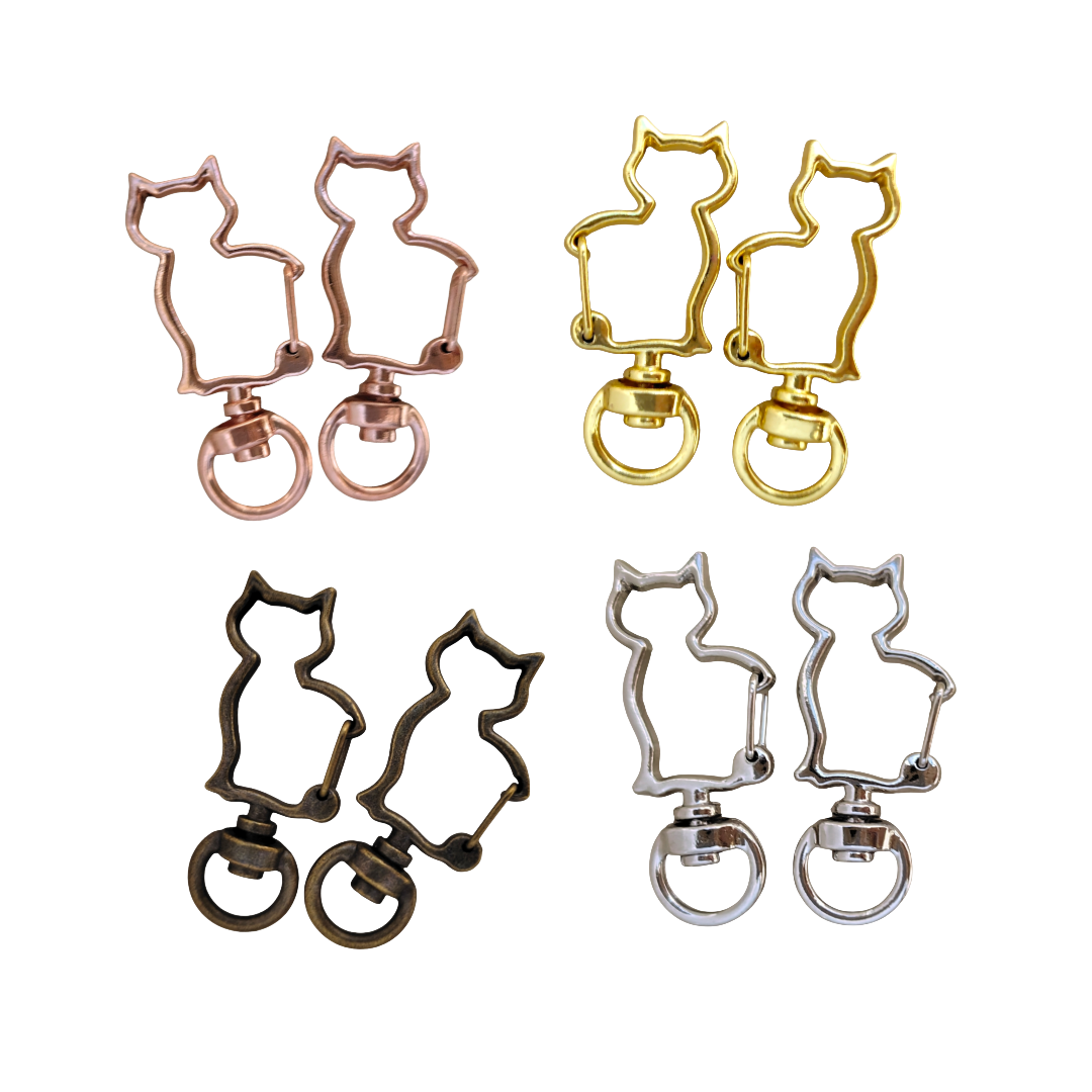 ねこ型チャームナスカン（2個入）ピンクゴールド／ゴールド／ アンティーク／シルバー 約40mm