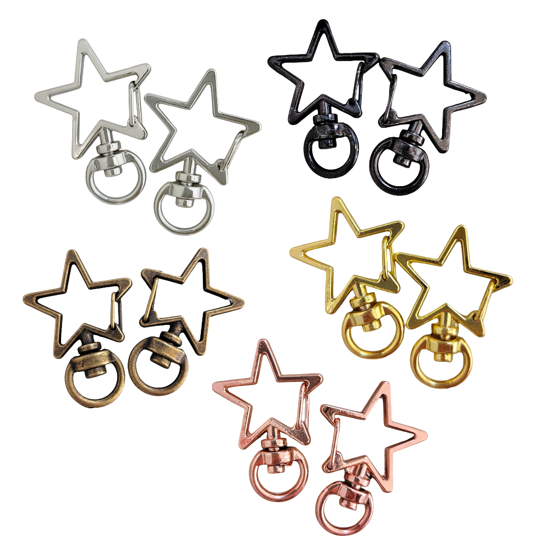 Star-shaped charm snap hook (2 pieces) Pink gold/gold/antique/black/silver Approx. 35mm