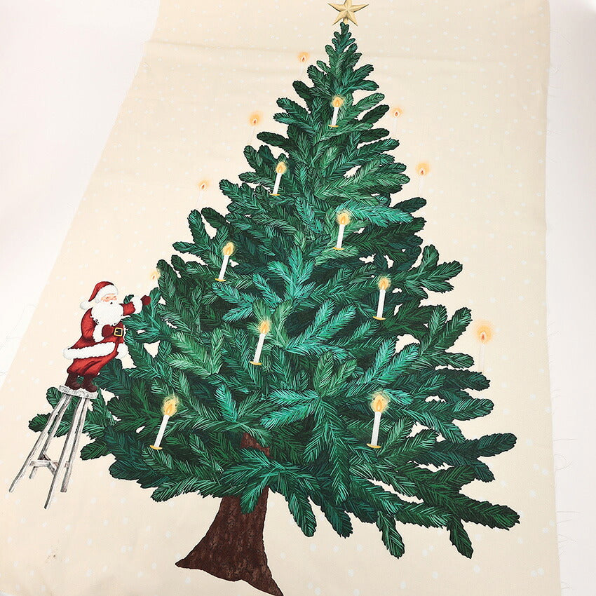 Christmas Tree and Santa Claus Tapestry Panel, Cut Cloth (Off-White/Navy) 108 x 70cm