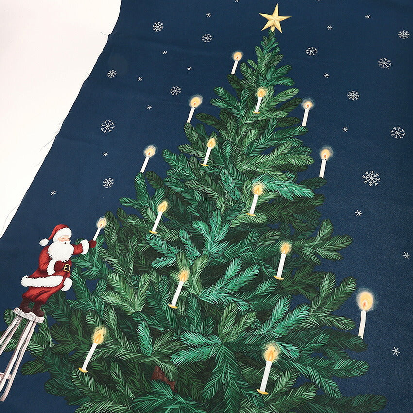 Christmas Tree and Santa Claus Tapestry Panel, Cut Cloth (Off-White/Navy) 108 x 70cm