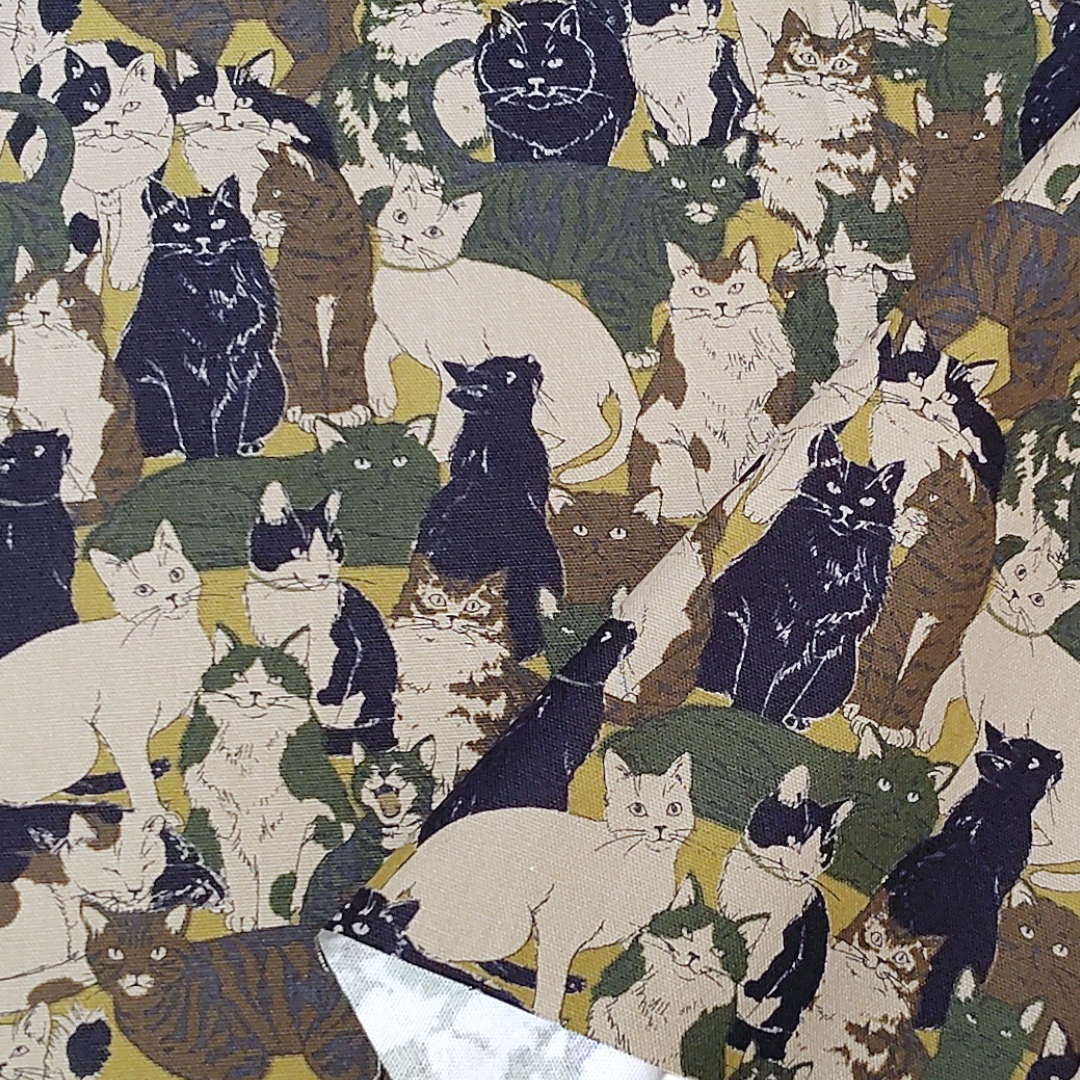 猫柄 オックス生地 カモフラージュ／ホワイト｜30cm×110cm カットクロス