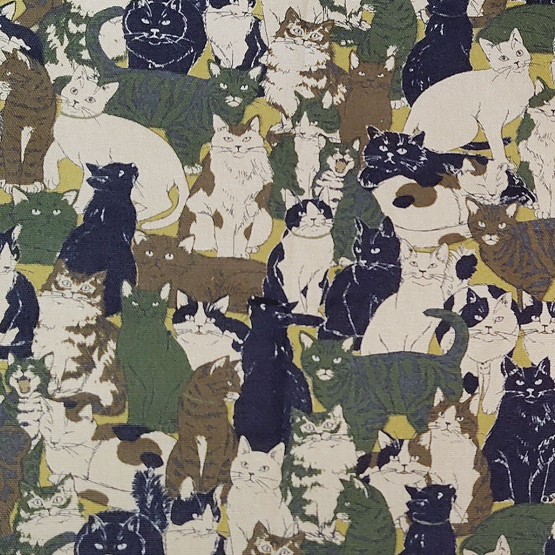 猫柄 オックス生地 カモフラージュ／ホワイト｜30cm×110cm カットクロス