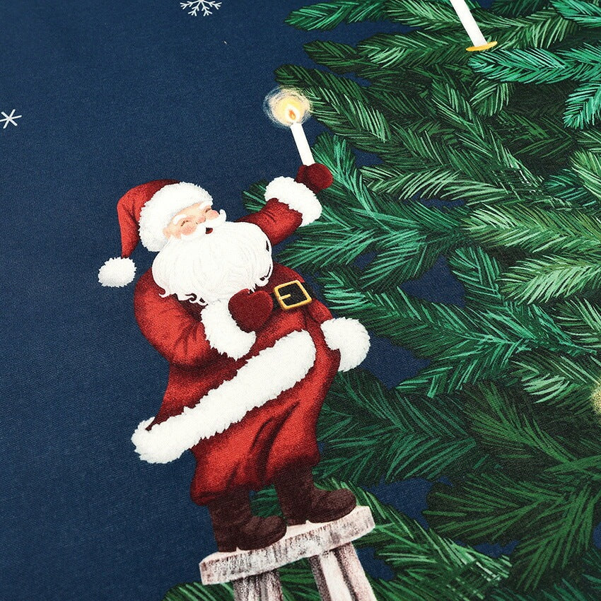 Christmas Tree and Santa Claus Tapestry Panel, Cut Cloth (Off-White/Navy) 108 x 70cm