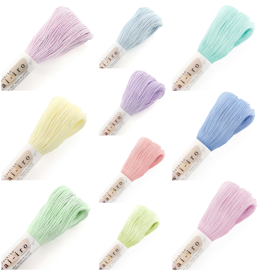 Olympus オリムパス 刺し子糸 Sashiko Awai-iro パステルカラー10色セット 綿100% 1カセ約40m×10