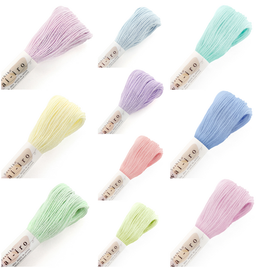 Olympus オリムパス 刺し子糸 Sashiko Awai-iro パステルカラー10色セット 綿100% 1カセ約40m×10