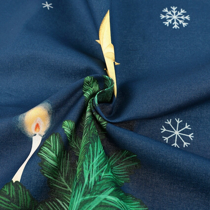 Christmas Tree and Santa Claus Tapestry Panel, Cut Cloth (Off-White/Navy) 108 x 70cm