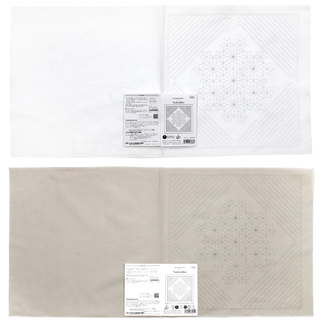 Olympus オリムパス 刺し子布パック 花ふきん La Bouquetiere Nadeshiko | 2色セット（白＋Almond Milk）H-1102・H-10102
