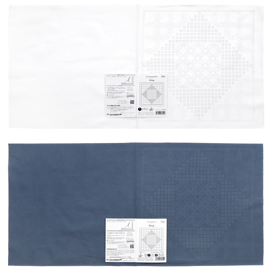 Olympus オリムパス 刺し子布パック 花ふきん La Bouquetiere Drop | 2色セット（白＋Navy Blue）H-1105・H-14105