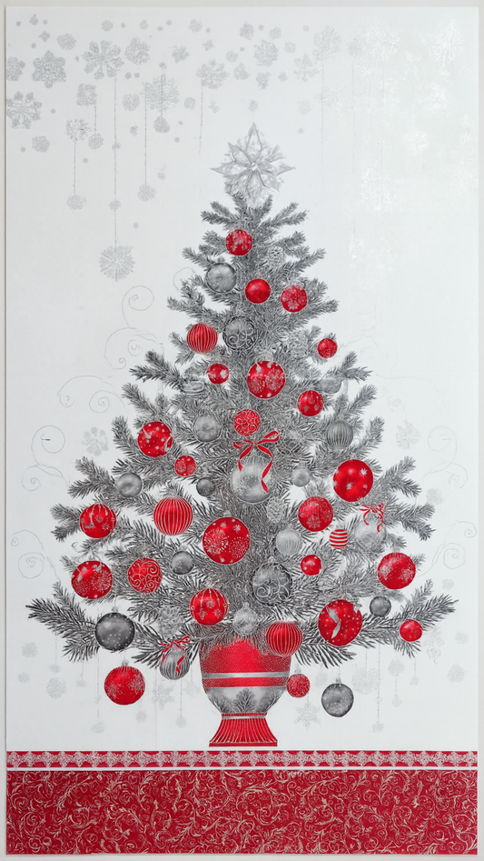 Christmas Decoration Wall Hanging, Christmas Tree Metallic Print, Robert Kaufman Holiday Flourish Panel, Imported Directly from the USA, 60x110cm