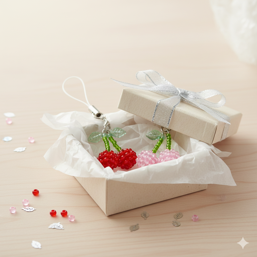 フルーツのストラップキット チェリー（赤・ピンク）2個入り B-2111