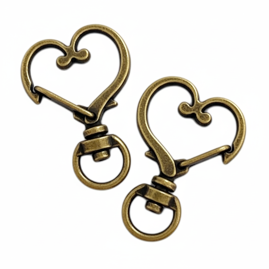 ハート型チャームナスカン（2個入）ピンクゴールド／ゴールド／ アンティーク／シルバー 約35mm