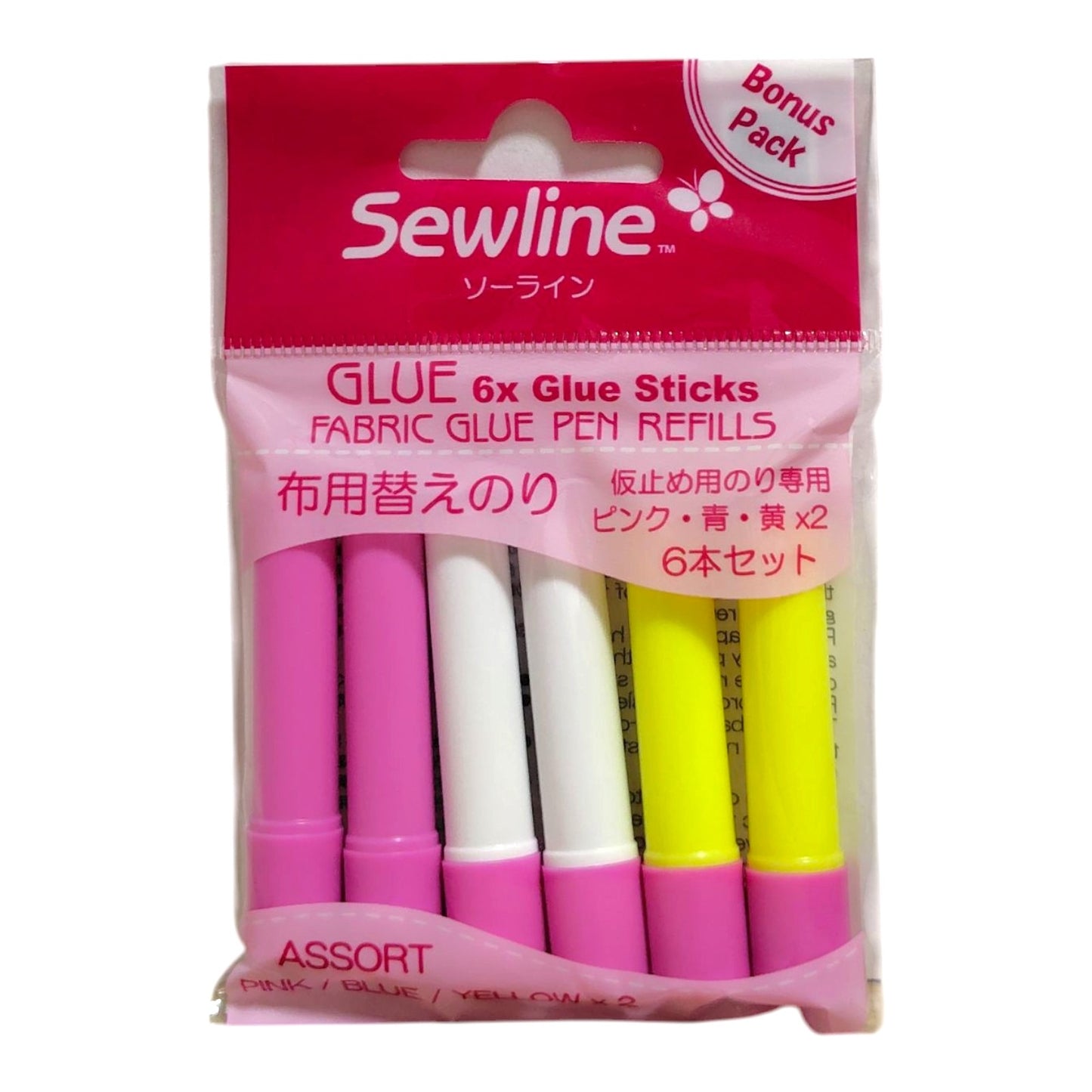 Sewline ソーライン 布用グルーペン リフィル6本入り マルチカラー（青・ピンク・黄）FAB50037