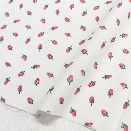 【USAコットン】STELLA ホワイト地 小さないちご柄 STE3070-W 綿100% シーチング生地 1mカットクロス