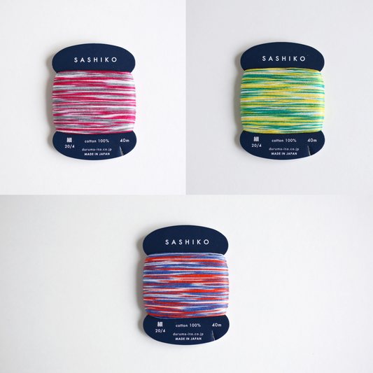 DARUMA ダルマ 刺し子糸〈細〉 3色カスリ カード巻きセット（金魚すくい・かき氷・朝顔）