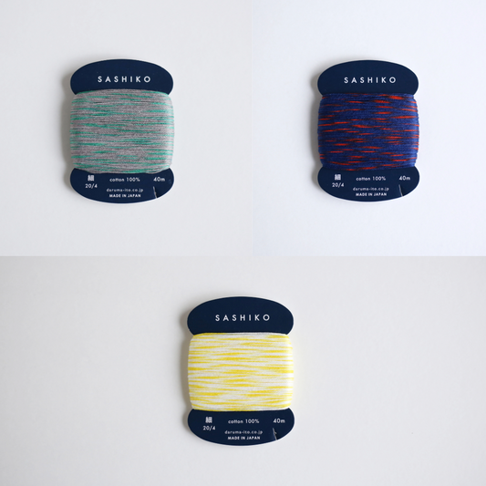 DARUMA ダルマ 刺し子糸〈細〉 2色カスリ カード巻きセット（雨音・線香花火・レモンスカッシュ）